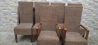 Jídelní masivní dřevěný stůl palisandr+6 ratanových židlí - 7