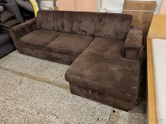 Hezká hnědá Rozkládací rohová sedací souprava manšestr - 7