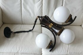 Starožitný lustr art deco na řetězu mosaz velký - 7