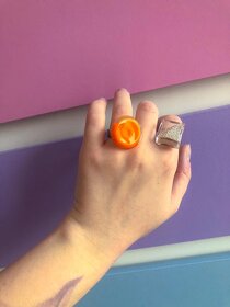 skleněné Prsteny Pylones oranžový Cachou krychle stříbrný - 7