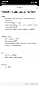 Parkside - Rychlonabíječka PLG 20 C3 - Nová - 7