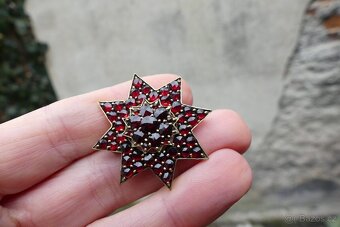 Šperky české granáty, koliér, brože, jehlice, stříbro tombak - 7
