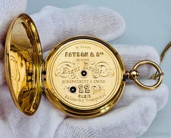 18K CELO ZLATÉ KAPESNÍ KLÍČOVKY PATECK & CIE SE SMALTEM - FU - 7