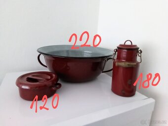 Staré, smaltované, hnědočervené nádobí - 7