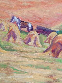 Obraz Švanda 1957 Žně u chmelnic, olej na plátně 58x82 - 7
