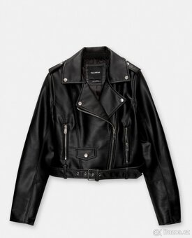 Černá koženková biker (křivák) bunda Pull&Bear - 7