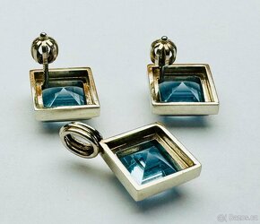 14K ZLATÉ NÁUŠNICE A PŘÍVĚSEK S AQUAMARINEM - 7