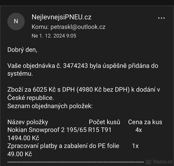 Prodám zimní pneu 195 65 15 91T - 7