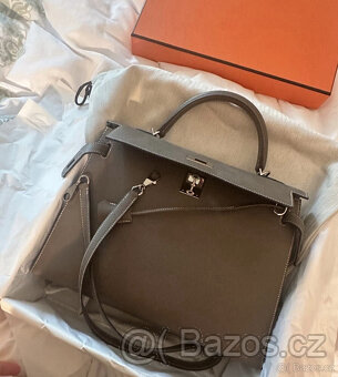 Hermes Kelly Bag 32 Etoupe S fakturou, krabicí, prachovým sá - 7