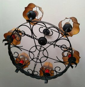 Starožitný originál kovový lustr + 2 lampičky, ruční práce - 7