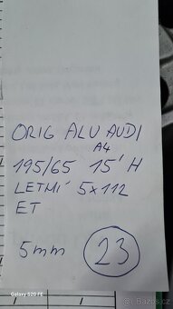 ORIG ALU AUDI A4,5X112 - 195/65/15 H ET 45 LETNÍ Č - 23 - 7
