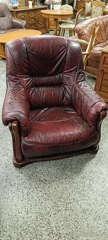 Kožená sedací souprava, pohovka, 2 křesla, masív - 7