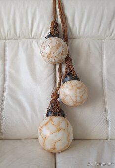 Starožitný lustr art deco na provazu béžové koule - 7