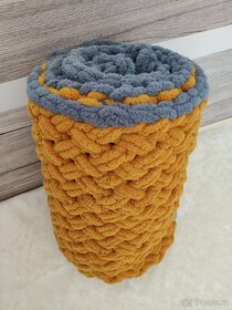 Pletená dětská deka šedá-horčicová - 7