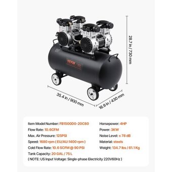 Vzduchový kompresor 20 galonů maximální tlak 125 PSI - 7