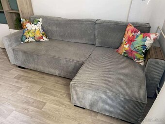 Manšestrový šedý gauč, pohovka, sedací souprava - 7