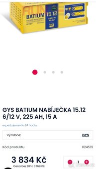 Nabíječka autobaterií GYS Batium 15A, 6/12V - 7