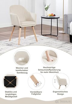 Nové jídelní křesílka, krémové, velur, nohy dřevo, 4 kusy - 7