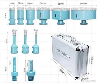 Diamantová sada 11 kusů vrtáků v kovovém kufru - 7