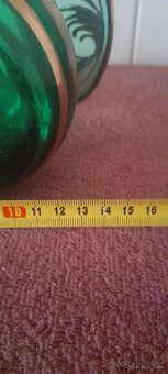 STAROŽITNÝ SKLENĚNÝ KOŠÍČEK SE ZLATÝM ZDOBENÍM SMARAGDOVĚ ZE - 7