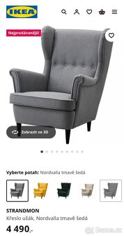Šedé křeslo ušák IKEA STRANDMON - 7