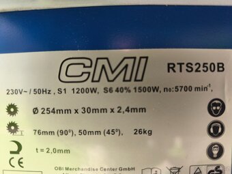 Prodám stolní kotoučovou pilu CMI RTS 250 -HLINÍKOVÝ STŮL. - 7