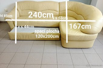 Rozkládací kožená rohová sedací souprava - PRAVÁ KŮŽE - 7