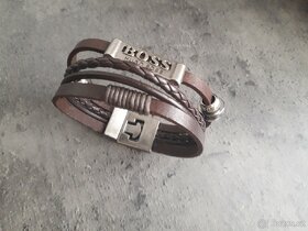 Hugo boss pánský kožený náramek značkový hnědý 21,5 cm nový - 7