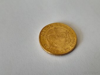 Zlatá mince Cinco pesos, República de Colombia - 7