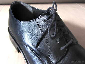 Vintage černé 90s boty kůže plochá špička - 7