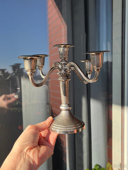 Pětiramenný stolní svícen 18.5 cm, stříbrný kov - 7