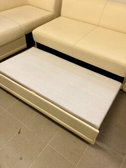 kožená rozkládacín krémová sedací souprava - 7