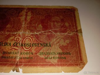 BANKOVKA 20 KČ 1919, VZÁCNÁ SÉRIE U, NEPERFOROVANÁ - 7