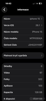 Prodám Apple iPhone 15 128 GB, Black (černý) - 7