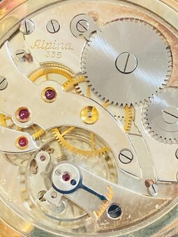 Zlaté 14-karátové art deco kapesní hodinky Alpina - 7