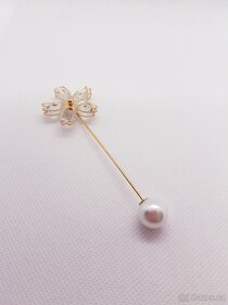Nová brož-zápich květ s perlou - 7