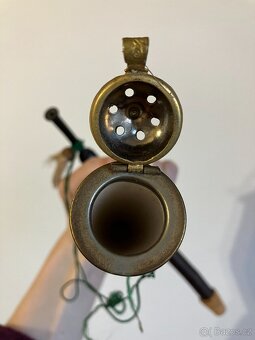 Retro porcelánová fajfka s motivem růže a dřevěná fajfka - 7