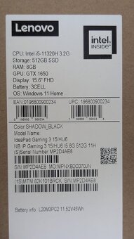 Lenovo IdeaPad Gaming 3, i5, NVIDIA GeForce RTX 1650, 8/512 - 7