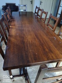 Starožitný dřevěný velký dlouhý masivní stůl a 12 židlí - 7