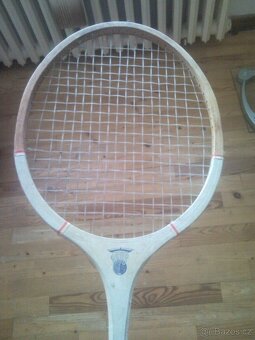 STAROŽITNÁ DŘEVĚNÁ RAKETA TENIS + BADMINTON - 7