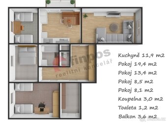Prodej krásného bytu 4+1 (95 m2) s garáží a zahrádkou ve Vel - 7