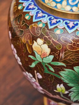 Cloisonné vázy – hnědé, ručně zdobené - 7