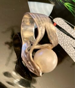 Luxusní a jedinečný prsten stříbro & velká perla Mexico - 7