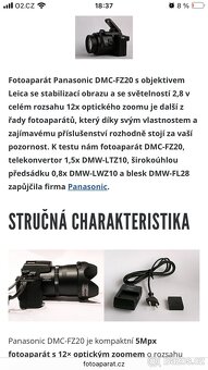 Fotoaparát Panasonic Lumix DCM-FZ20-K, vč.brašny - 7
