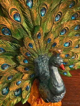 Dekor Ornament Figurky Pryskyřice Retro Green Peacock - 7