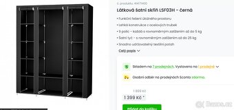Látková šatní skříň - černá - 7