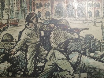 RARITA  - dobový obraz Osvobození boj barikáda 1945 - 7
