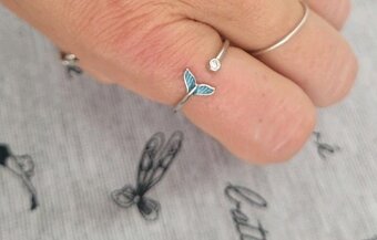 Nový dámský i dívčí stříbrný otevřený prsten ocas ploutev - 7