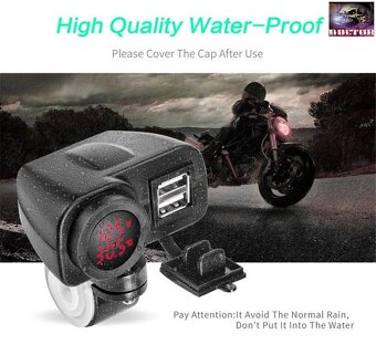12V moto nabíječka,2xUSB,vypínač,voltmetr + teploměr. - 7