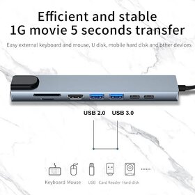 Hub adaptér USB C 3.0 PD HDMI 4K RJ45, univerzální. - 7